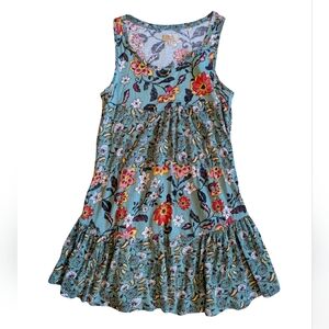 True Craft Tiered Sundress Cotton Floral Breezy Boho Sleeveless  Midi XS